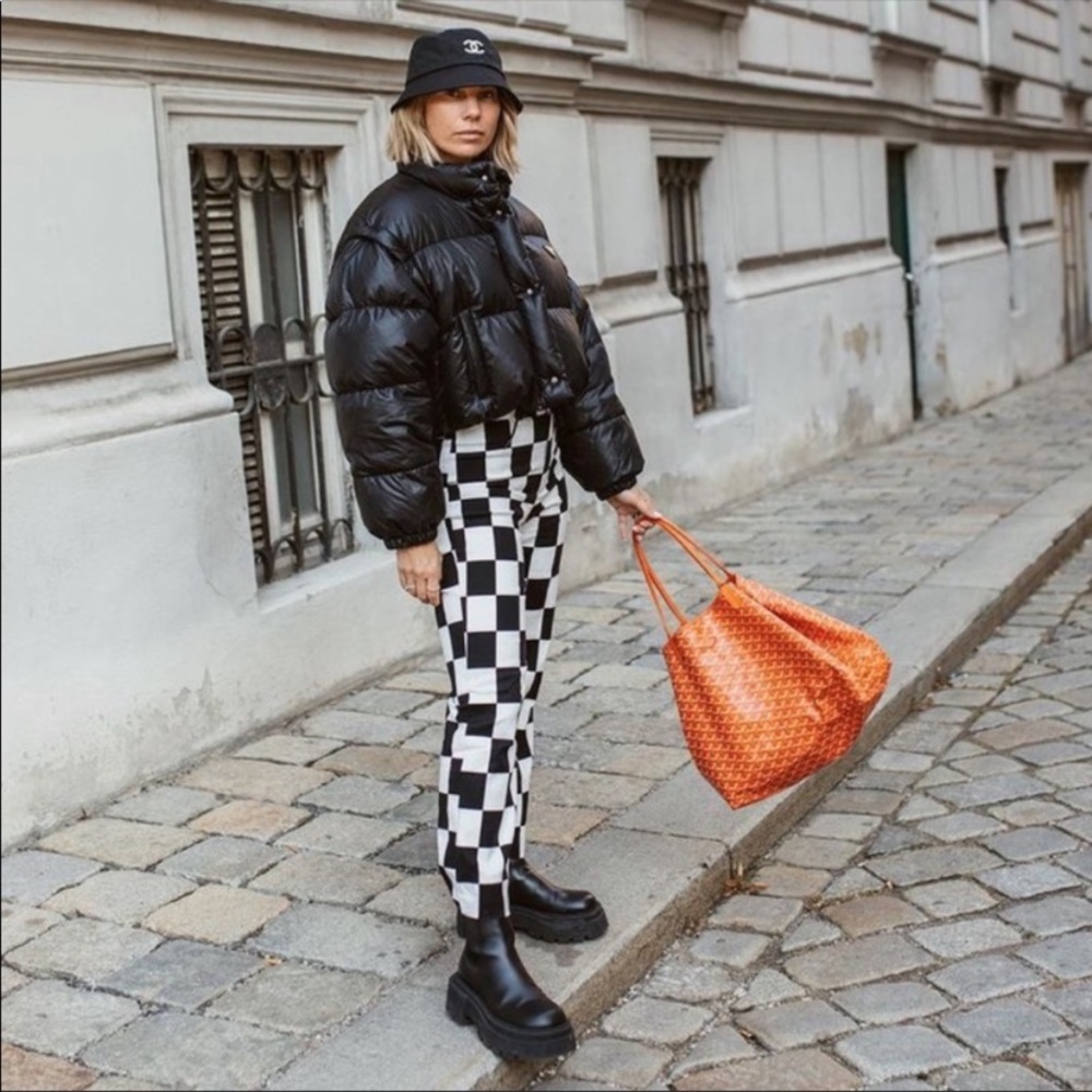 Zara Black and White Checkered Straight Leg Pants